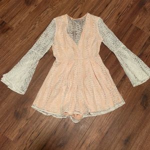 Nude & white lace romper
